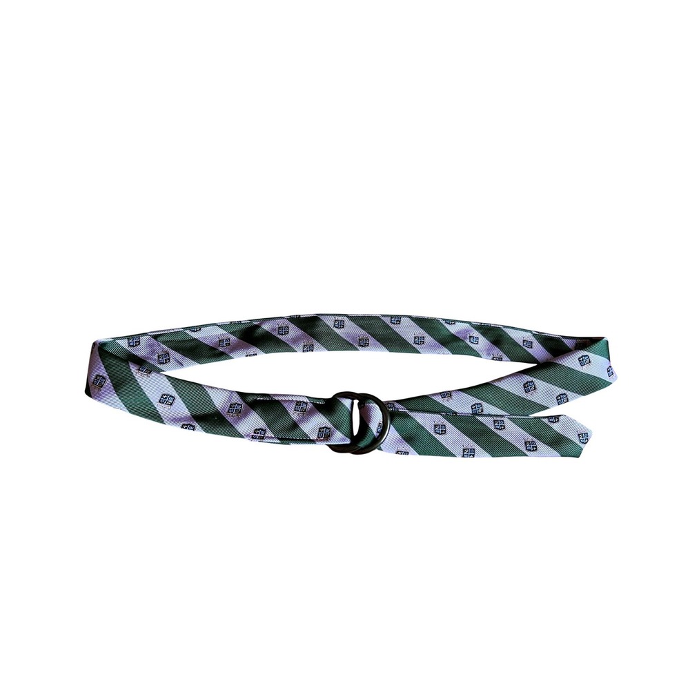 J.Crew Silk D-Ring Belt Green Pink Striped Crest Preppy S/M